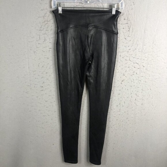 Spanx Leggings Womens Medium Black Shiny Stretch Fitted Pull On Versatile - Picture 3 of 16